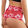 thumbnail image 1 of Aayomet Women's Plus Size Panties Color Contrast Rose Pattern Cotton Crotch Pants Plus Size (Red, M), 1 of 5