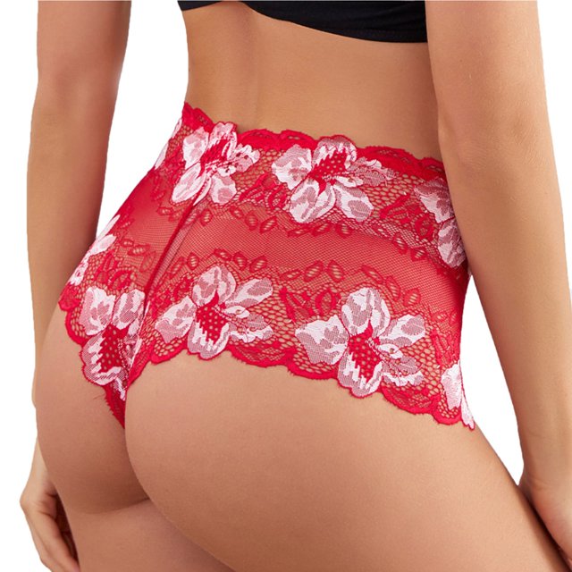 Aayomet Women's Plus Size Panties Color Contrast Rose Pattern Cotton Crotch Pants Plus Size (Red, M)