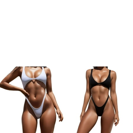 Wijhcboe 2 Pack Women Blue Swimsuit Bikini Up Padded Swimwear White Swimsuit Monokini Push Bathing Sports Bras Swimwears Tankinis Flat Shaping Bikini Yoga Shorts