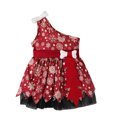 thumbnail image 4 of Odeerbi Infant Girls Christmas One Shoulder Dresses Cute Tulle Patchwork Irregular Hem Dress Kids Sleeveless Snowflake Print Dress with Headband Set Infant Girls Clothes, 4 of 9