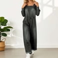 thumbnail image 6 of Womens One Piece Jumpsuit Denim Print Long Sleeve Relaxed Fit with Pockets Black L, 6 of 6