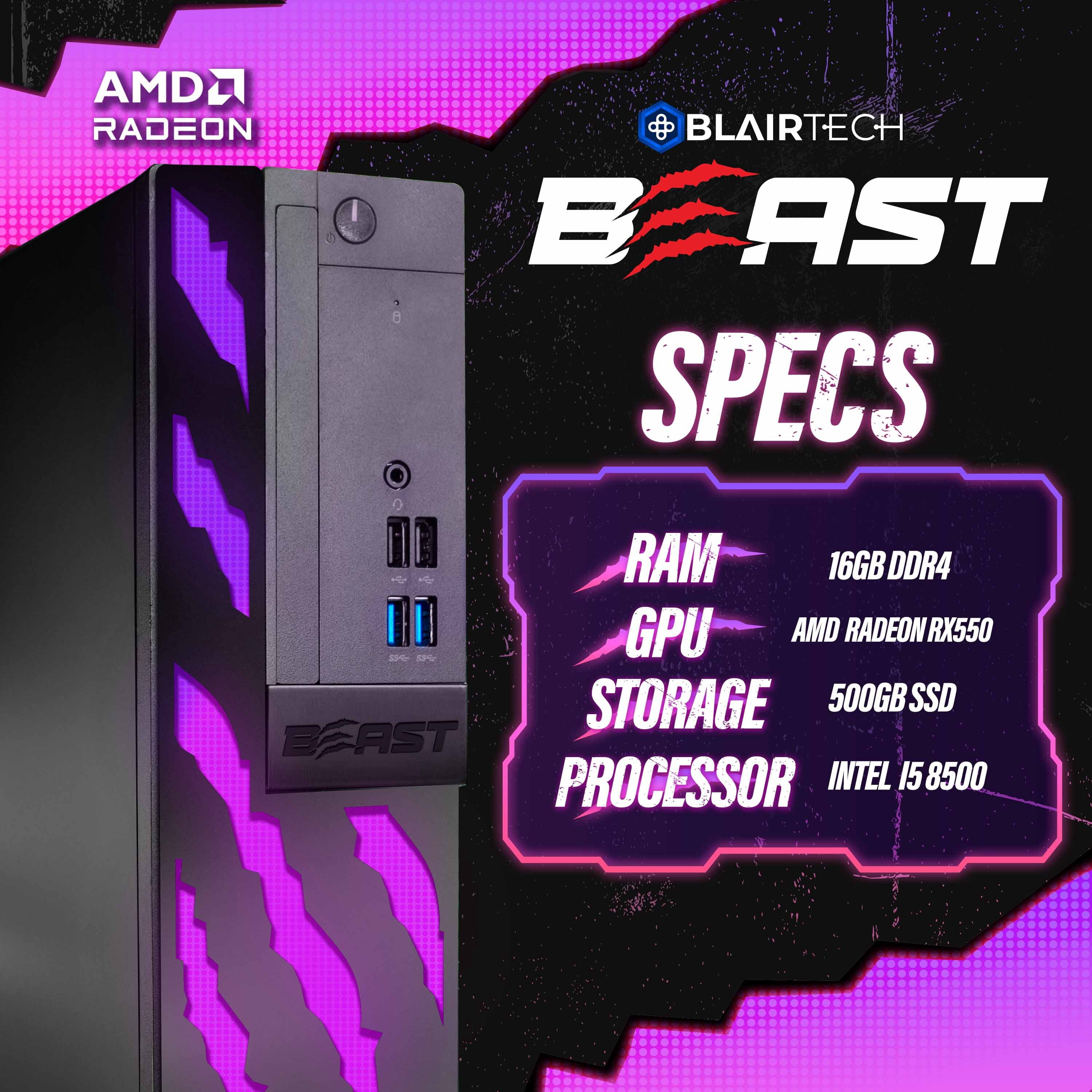 Restored Gaming PC Computer, BlairTech Beast | Intel i5 with Radeon RX 550 GPU, 16GB, 500GB SSD, WiFi + BT, Windows 11 Gaming Desktop (Refurbished)