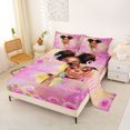 thumbnail image 2 of Castle Fairy Watercolor Afro Girl Queen Sheets 4 Pieces,Romantic Pink Rose Frame Queen Sheet Sets,Pink Yellow,1 Fitted Sheet, 1 Flat Sheet and 2 Pillowcases, 2 of 6