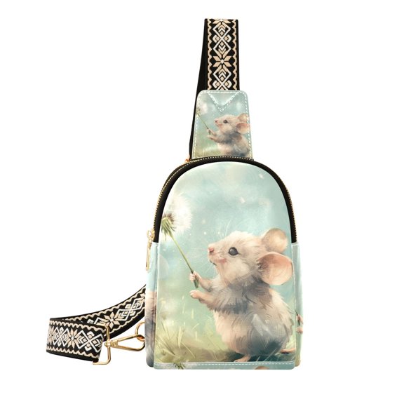 Cute Mouse Dandelion Crossbody Bags Backpack Chest Bag Shoulder Bag Waist Bag for Outdoor Travel Hiking Fitness Cycling