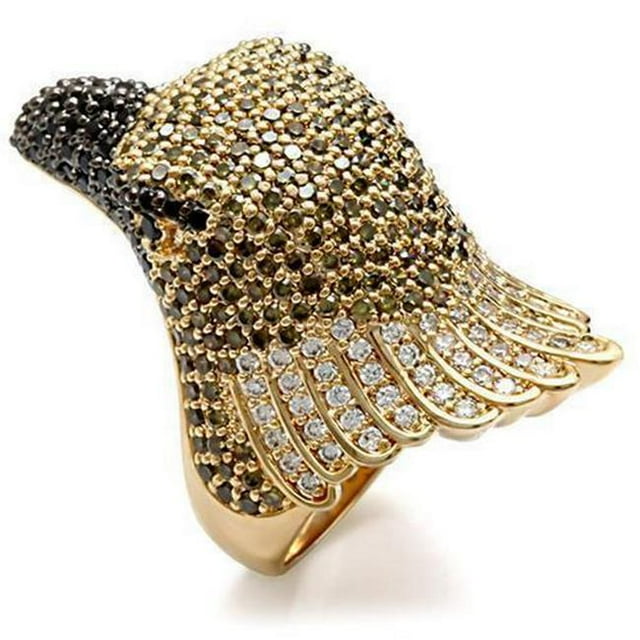 Gold & Ruthenium Brass Ring with AAA Grade CZ, Multi Color - Size 6