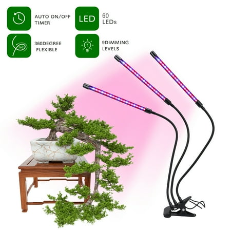

30W 60Leds Grow Light With Blue Red Light Bulbs 3/9/12H Timer 9 Brightness Leves For Indoor Plant Seedlings Sunlike Full Spectrum Adjustable Gooseneck Plant Growing Lamps
