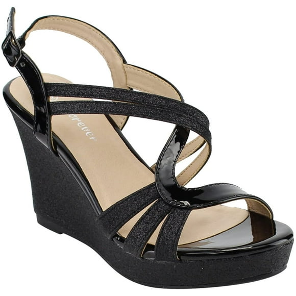 Forever FQ22 Sandales à Talons Compensés Enveloppées à Paillettes pour Femmes