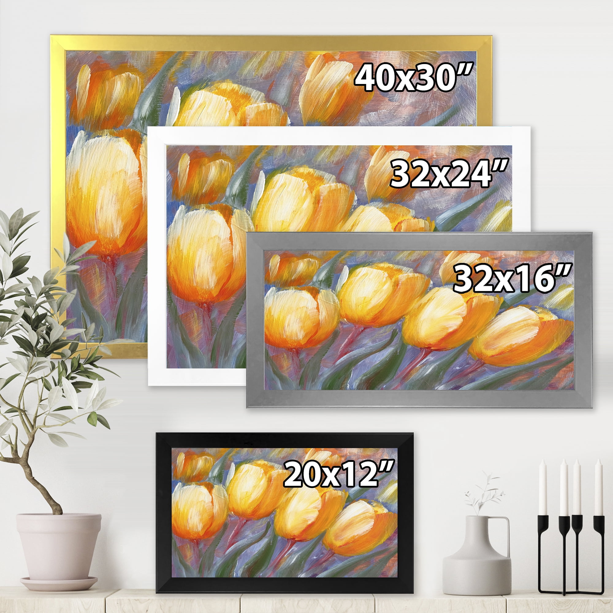 Designart 'Abstract Yellow Blooming Tulips' Traditional Framed Art Print