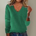 thumbnail image 3 of LUMENFH SQ Under $10 Women's Wool Sweater V neck Long Sleeve Pullover Tops Knit Loose Thin Fall Winter Sweater Blouse 2025 Green1, 3 of 3
