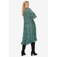 thumbnail image 2 of ellos Women's Plus Size Ruffled Empire Dress - 14/16, Black Green Ditsy Floral, 2 of 4