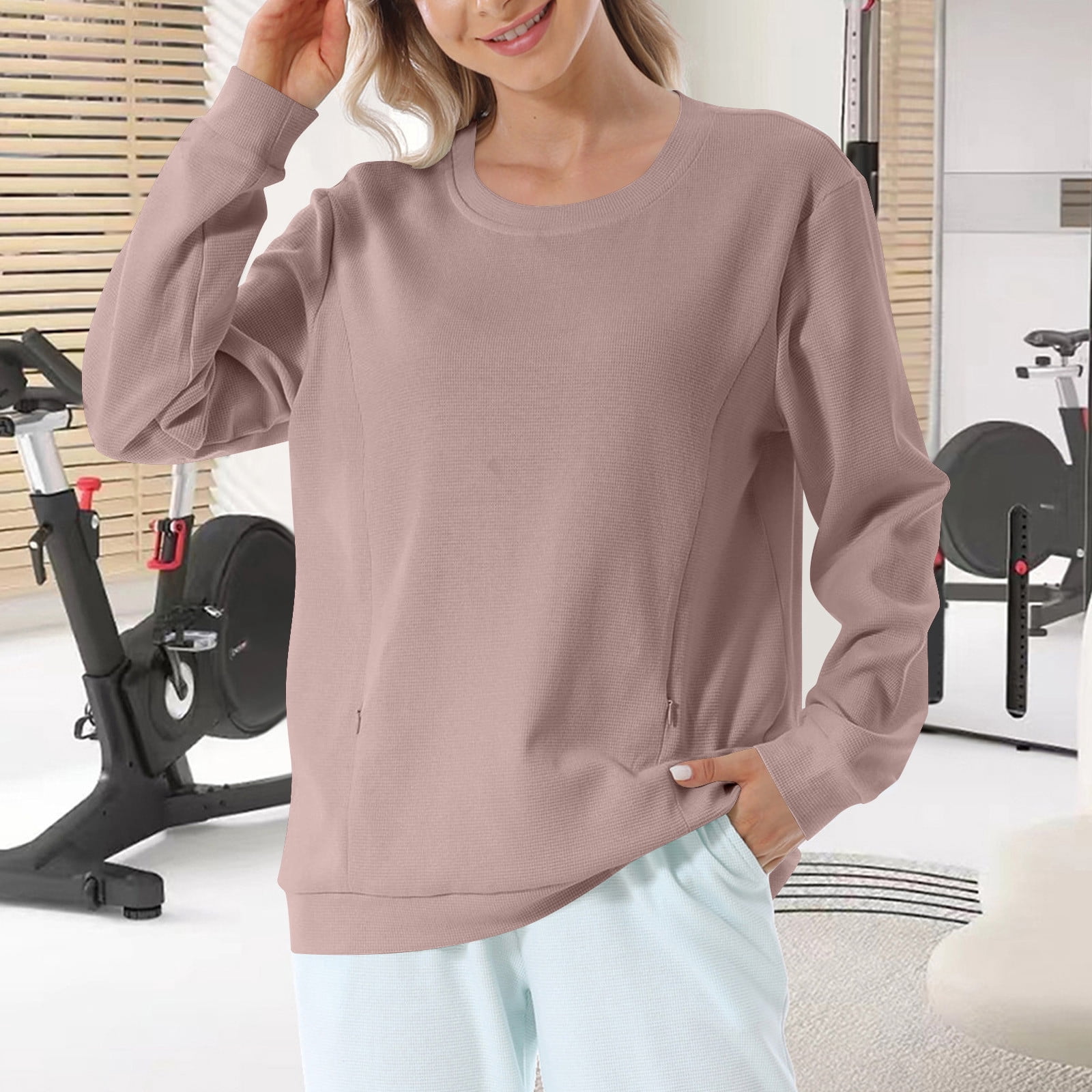 ylioge Maternity Tops for Women Pregnancy Plus Size S-4X Long Sleeve Sweatshirts with Zipper Pullover Solid Color Crewneck Nursing Sweatshirt Shirts