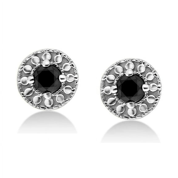 Natalia Drake 1/4 Cttw Black Diamond Classic Silver Beaded Halo Stud Earrings for Women in Rhodium Plated Sterling Silver