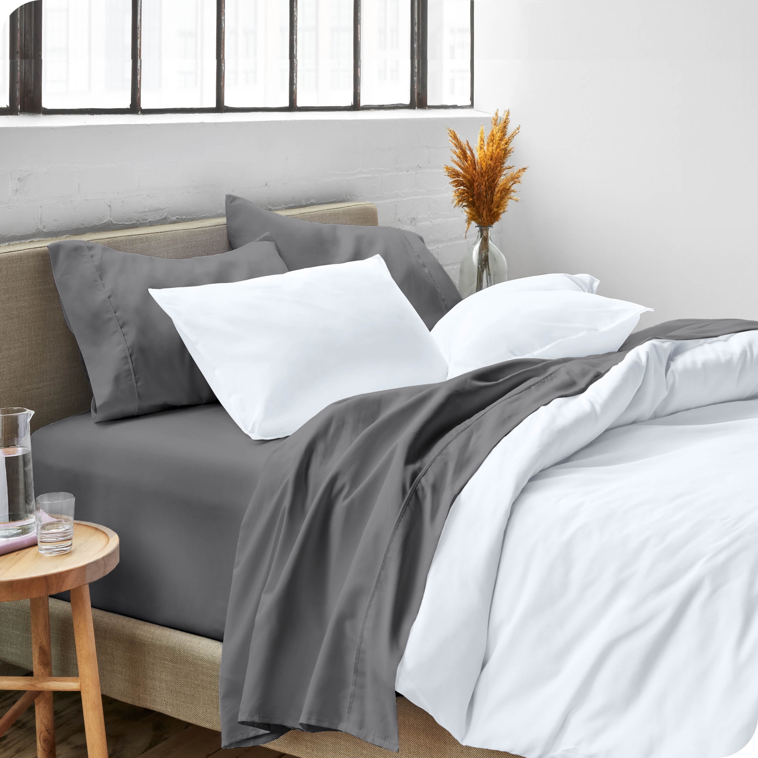 Bare Home Gray Microfiber Sheet Set, Wrinkle Resistant, Deep Pocket, Twin XL