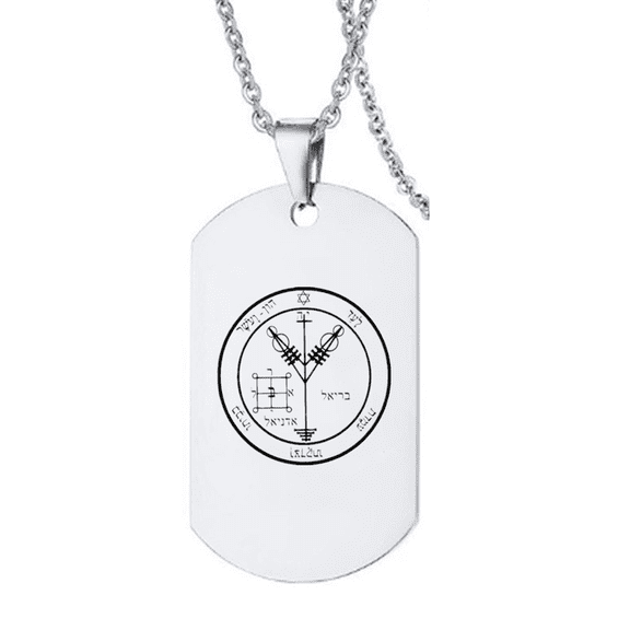 Men's Fourth Pentacle of Jupiter Necklace - Stainless Steel King Solomon's Jupiter Symbol of Wealth Talisman Pendant Chain - Solomonic Seal Jewelry for Protection, Silver