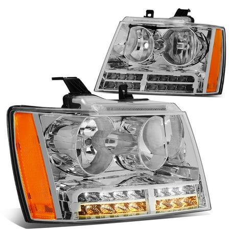 09 Avalanche Headlights For 2007 to 2014 Chevy Tahoe / Suburban / Avalanche LED DRL+Turn Signal Projector Headlight Lamps Chrome Housing Amber Corner 08 09 10 11 12 13 ()