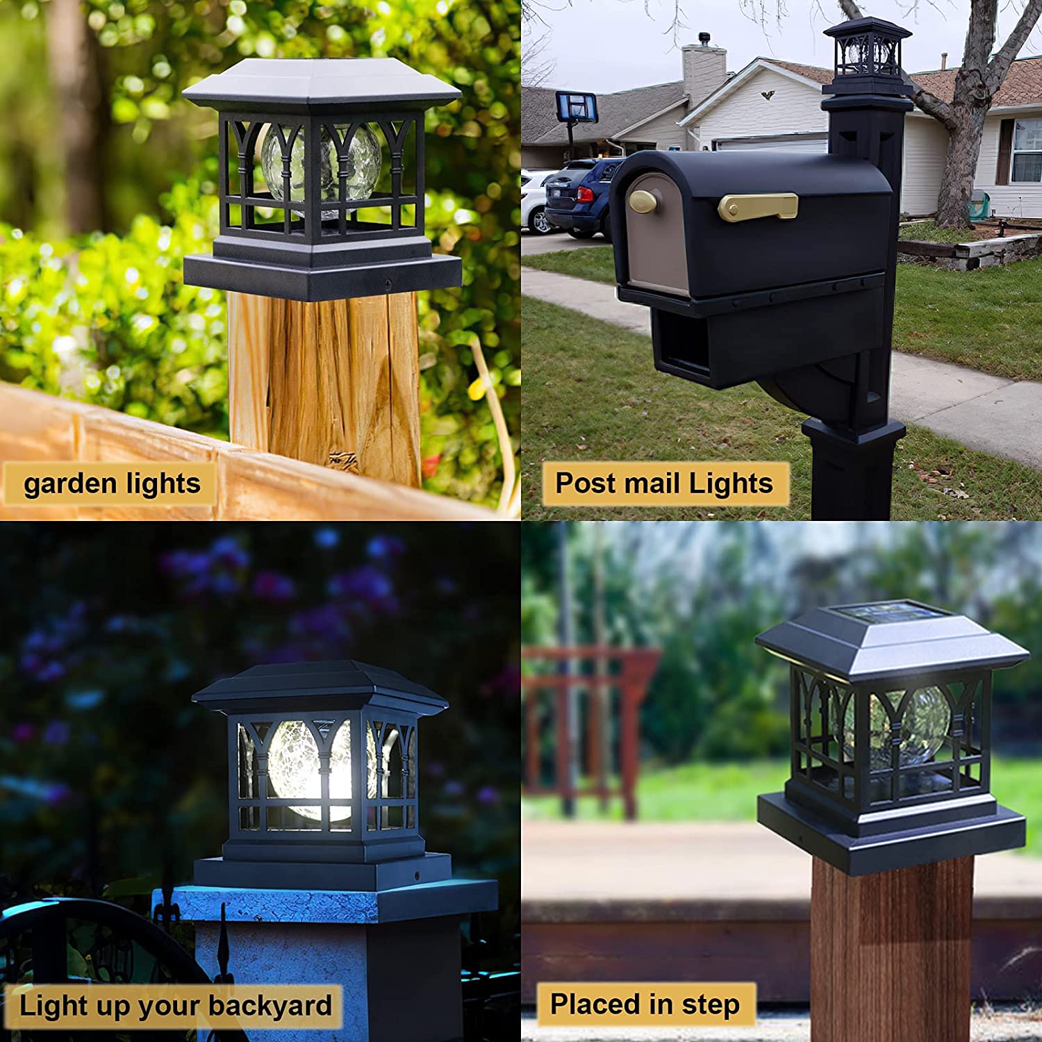 Solar Post Cap Lights Outdoor Fits 3.6x3.6 4x4 4.5x4.5 5x5 Wooden Fence Deck  Patio Garden, RGB  Warm White Lighting Mode, 20 LM 1000mAh Battery IP65  Waterproof, ABS Shell Glass Lens,