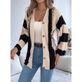 thumbnail image 6 of Women'S Autumn and Winter Contrast Striped Trumpet Sleeve Cardigan Sweater Mid-Length Coat Khaki M, 6 of 8