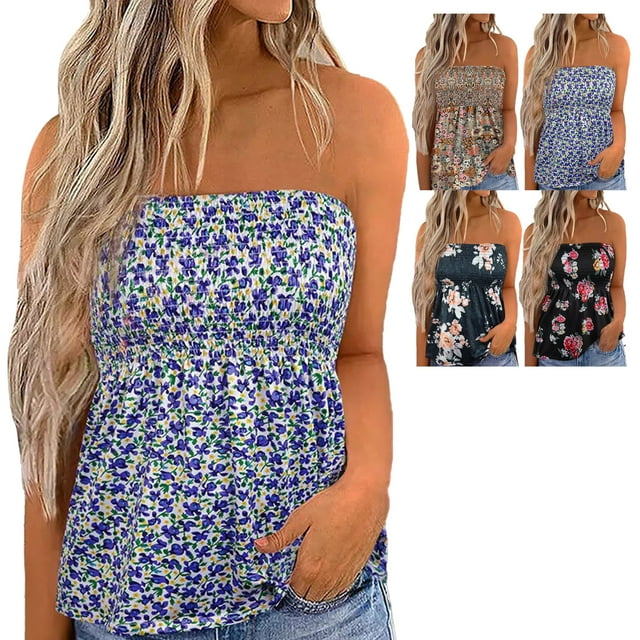 Tube Smocked Femmes, hors Épaule Plissée Slim Femmes Été Ouvert Dos Extensible pour le Type de Travail 2 M