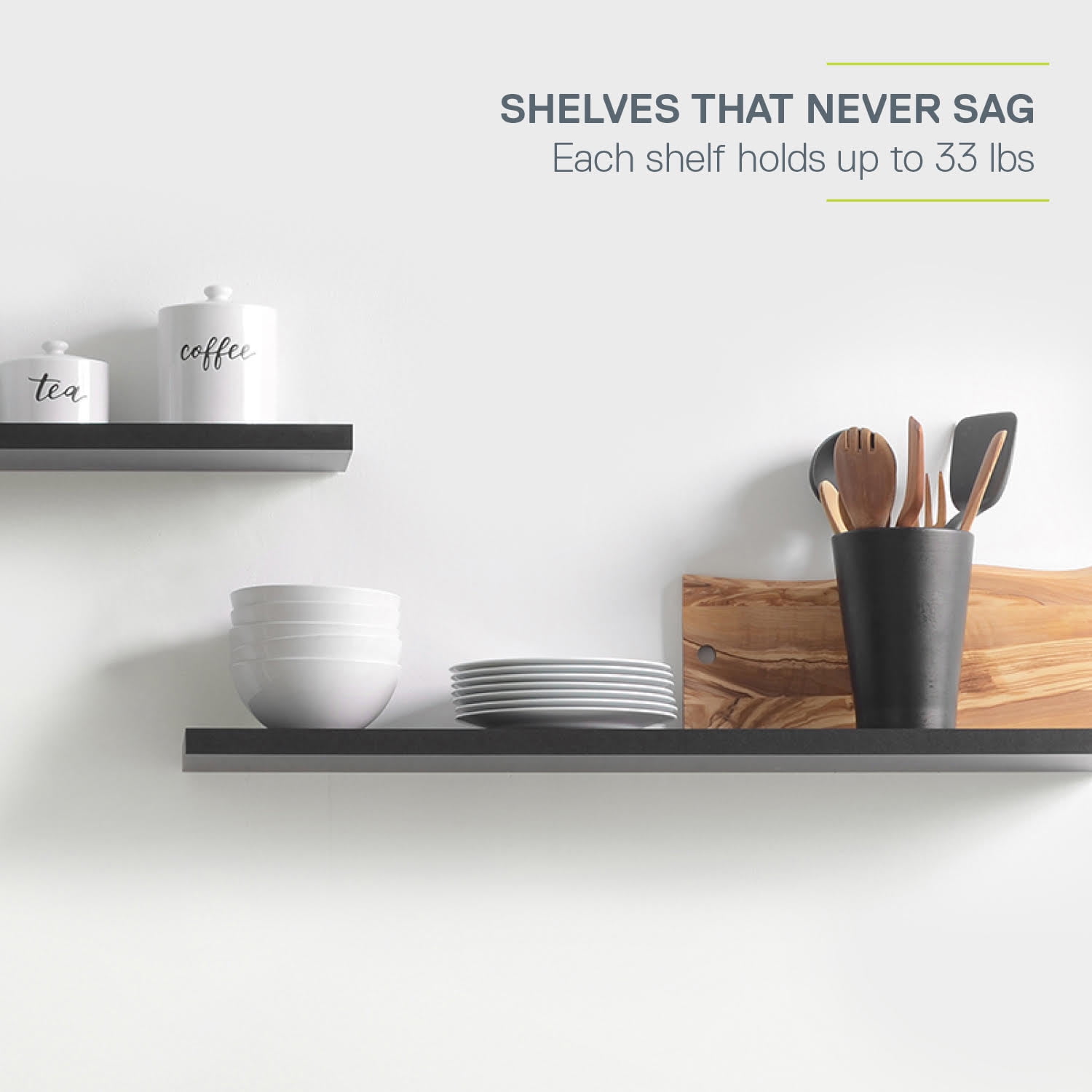 Delta Floating Shelves 2 Pack- Black - 36 in x 10 in x .5 in - Reforested Natural Wood Shelves