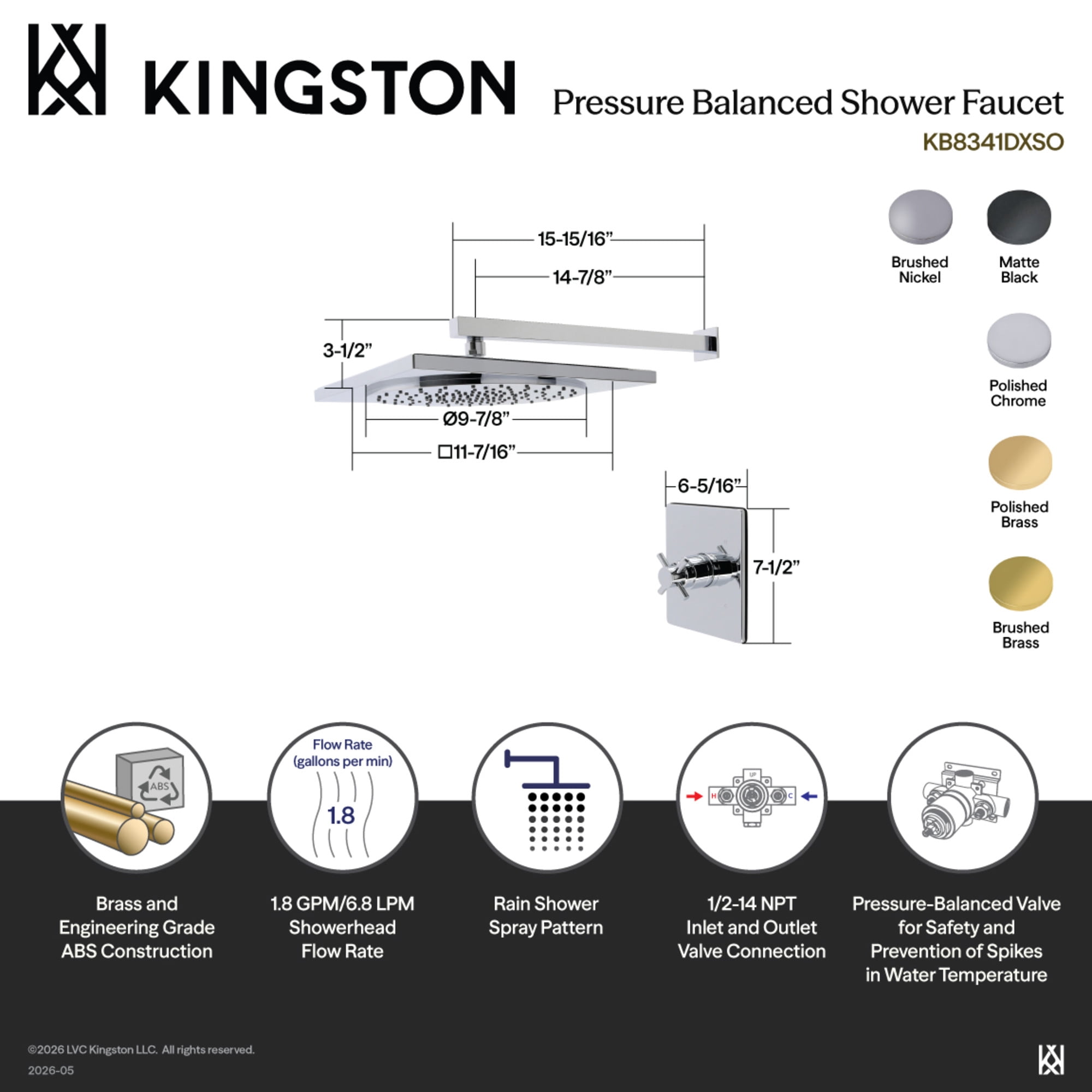 Kingston Brass KB8342DXSO Concord Single-Handle Pressure Balanced Shower Faucet in Polished Brass