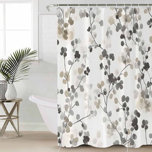 Shower Curtain for Bathroom Gray Brown Botanical WatercolorWaterproof Bath Curtains Shower Curtains with Hooks,Retro Country Floral LeavesBathroom Curtain Privacy Drapes for Bathtubs Toilet 36x72in