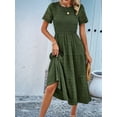 thumbnail image 5 of Women'S Spring Summer Solid Color Elegant Dresses Crewneck Cut Out Maxi Dress Military Green M, 5 of 9