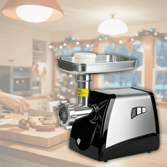 Valley Sportsman #8 Stainless Steel Meat Grinder, Powerful 575-Watt Motor Sausage Meat Grinder with Grinder Knife, Ideal for Regular Use, Sausage Making, Silver