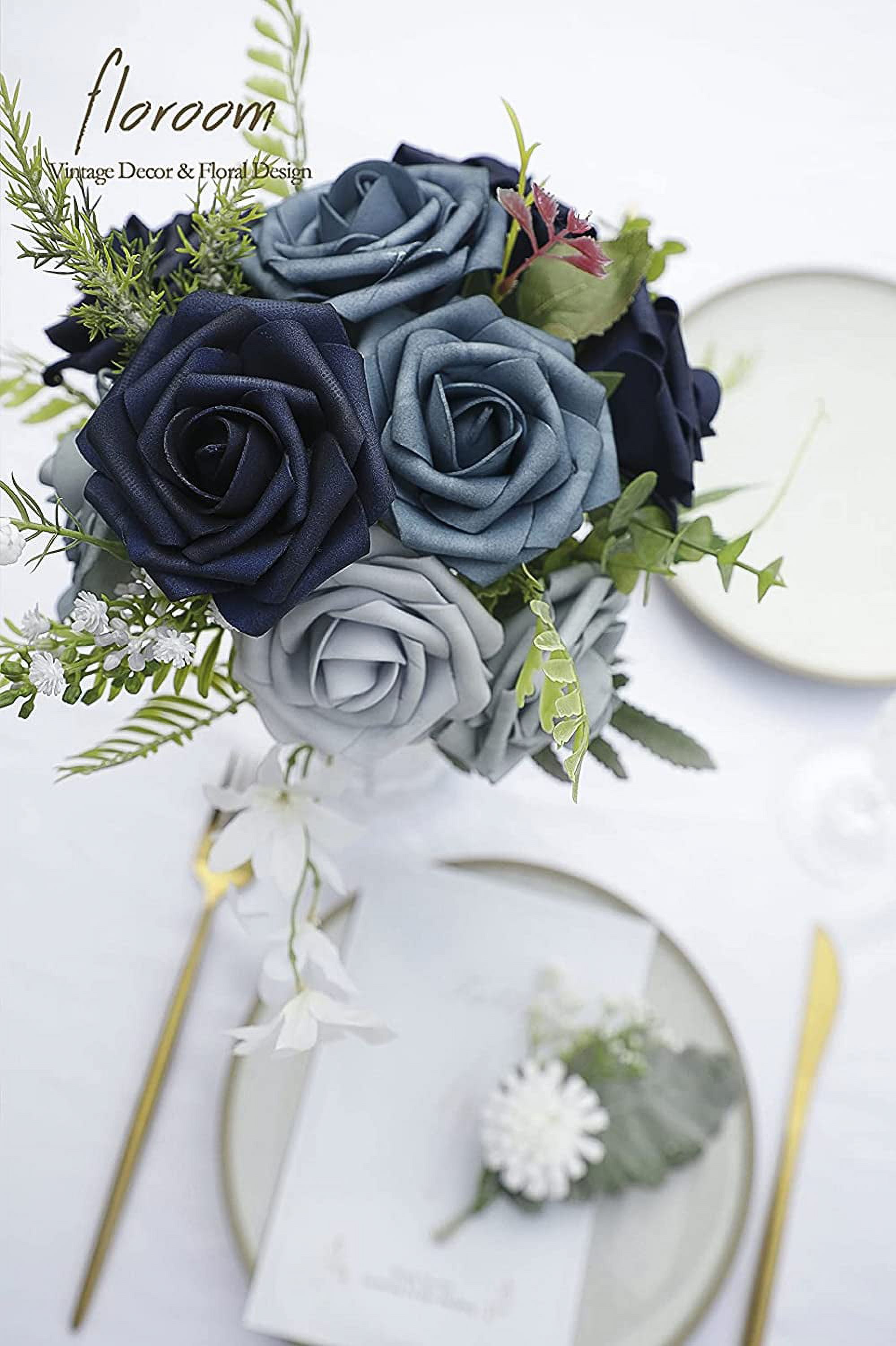 Artificial Flowers 25pcs Real Looking Emerald Green Ombre Colors Foam Fake Roses with Stems for DIY Wedding Bouquets Bridal Shower Centerpieces Sage Green Floral Arrangements Tables Decoration