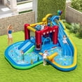 thumbnail image 3 of Costway Inflatable Water Park with Splash Pool, Water Cannon, Basketball Rim, Climbing Wall Multi-Color, 3 of 10