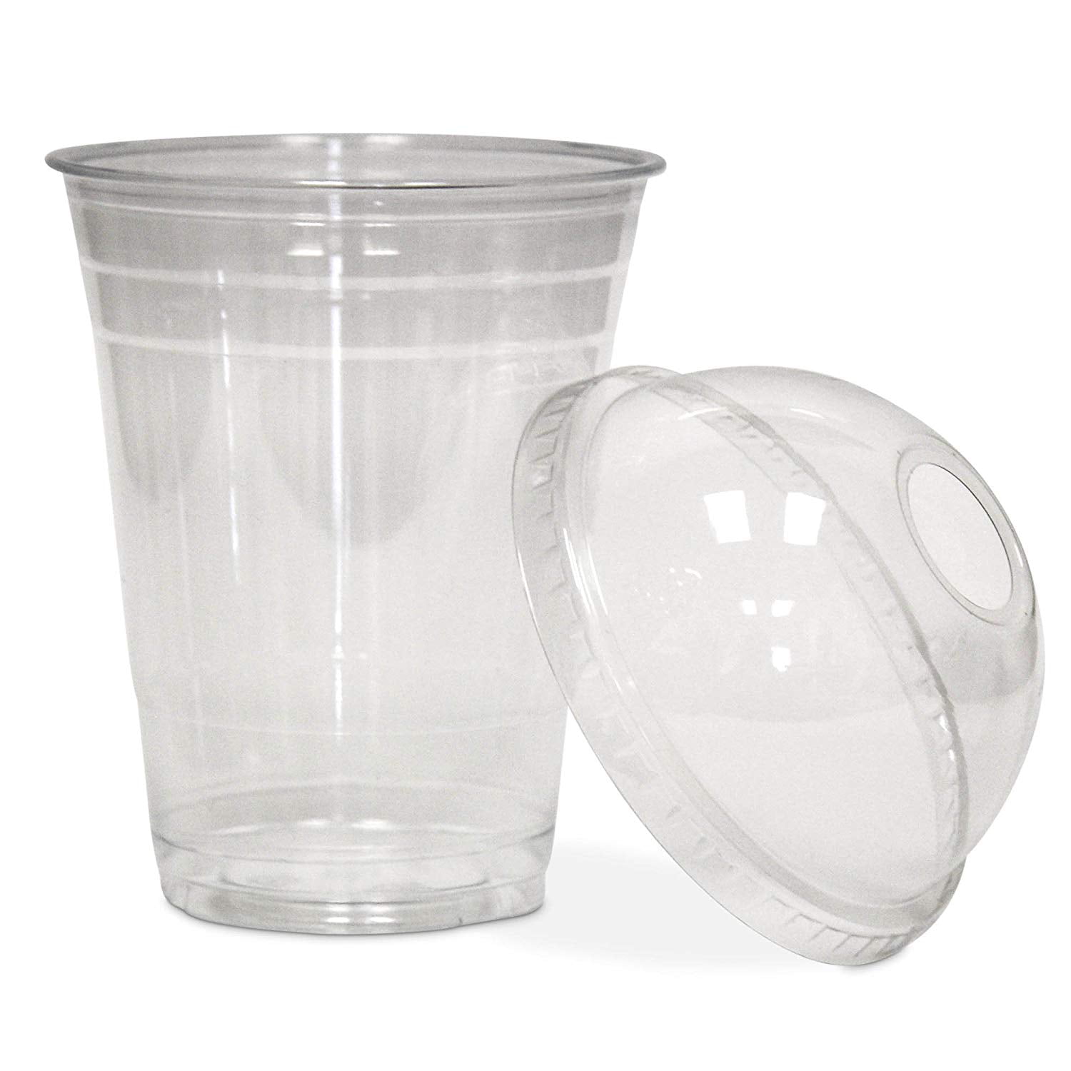 100x 16oz Clear Smoothie Cups PET Plastic Dome Lid Tumbler Juice Drink Strong