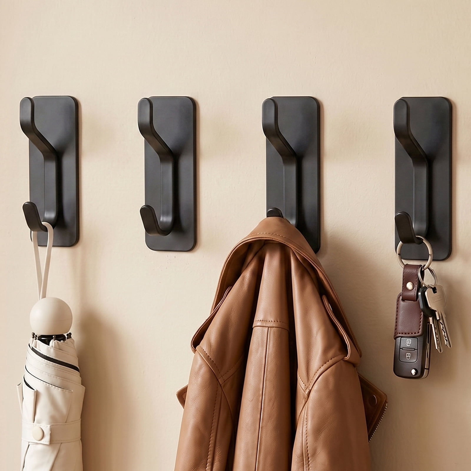 Koomade 8 Packs Coat Hook Wall Mounted Self-Adhesive Hanger for Shower Kitchen Bathroom House Hook for Towel Coat Cloth, Black