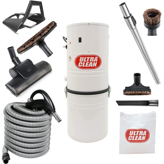 Ultra Clean SC100 Heavy Duty Powerful Central Vacuum System – Made in Canada – with Air Turbo Nozzle,Hose and Accessories-Ideal for Hardwood Floors, Area Rugs and Berber Carpeting (30 ft, Black)