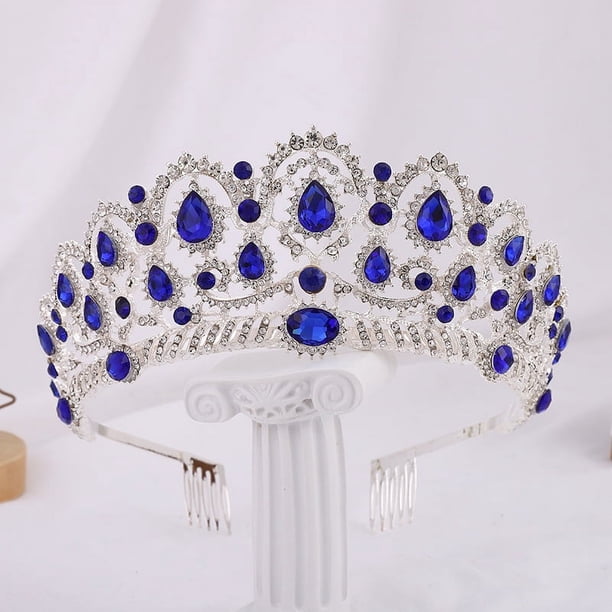 Nvzi Tiara para novia, diadema de princesa, corona nupcial, joyería para el cabello con diamantes de imitación de cristal, decoración para cumpleaños, graduación, fiesta de disfraces (azul)