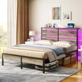 thumbnail image 5 of Bed Frame with USB Charging Station, LED Bed Frame with Wood Storage Headboard, Black Metal Platform Bed with Under Bed Storage, No Box Spring Needed, Noise Free, 5 of 14