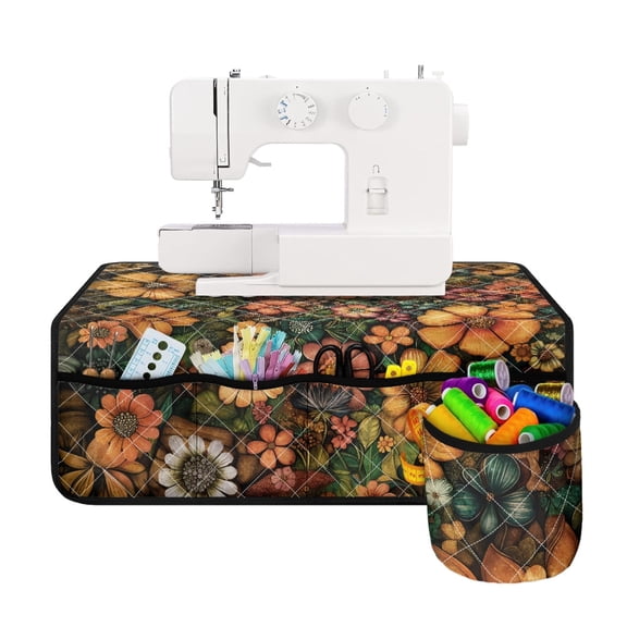 HELLHERO Sunflower Pattern Sewing Machine Organizer Practical Waterproof with Storage Cylinder Premium Fabric for Friend Family Gift Home Sewing Classes