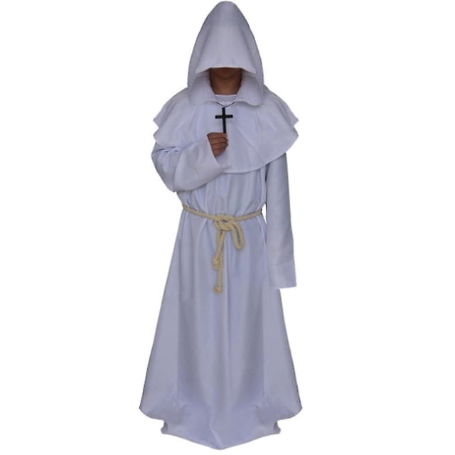 Capa de monje para adulto, disfraz de monje para cosplay-Blanco-M brillar Electrónica