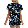 thumbnail image 6 of Vmvidoty Women Floral Loose Fit Casual T-Shirts Short Sleeve Notched Neck Summer Tee Shirts Dark Blue L, 6 of 6
