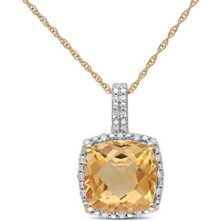 Tangelo 4 Carat T.G.W. Citrine and Diamond-Accent 10kt Yellow Gold Halo Pendant, 17