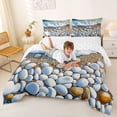 thumbnail image 3 of jejeloiu Pebble Beach Wave Full Size Comforter Sets,Coastal Stone Scene Bedding Comforter Set For Boys,Blue White,Reversible,3 Pieces,1 Comforter and 2 Pillowcases, 3 of 7