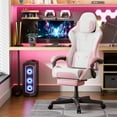 thumbnail image 6 of Luxvie Cotton Fabric Gaming Chair with Footrest High Back Ergonomic Gamer Chair with Headrest and Massage Lumbar Cushion Racing Reclining Video Game Chair for Adults, Pink, 6 of 9