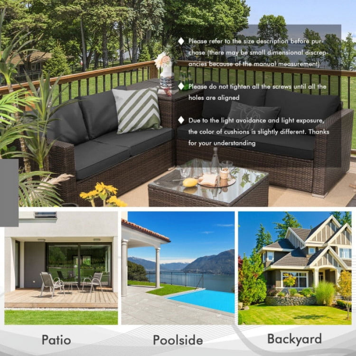 Aimee Lii 4 Pieces Patio Rattan Cushioned Furniture Set with Armrest and Storage Box, Outdoor Patio Set, Brown