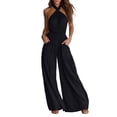 thumbnail image 2 of Aimik Womens Backless Jumpsuits Sleeveless Halter Ruched Waist Wide Leg Jumpsuits Summer Vacation Trendy One Piece Jumpsuit for Women, 2 of 6