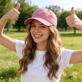 thumbnail image 3 of Bocaoying 3 Pcs Washed Cotton Baseball Caps for Men Women with Small Heart Embroidery , Breathable Retro Adjustable Dad Hats with Crown, Curved Brim Ball Caps for Daily Wear, Beige/Black/Pink, 3 of 7