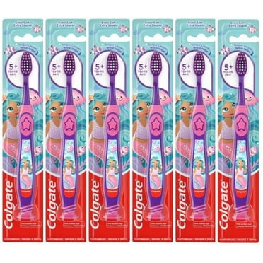 Colgate Mermaid Toothbrush With Suction Cup For Children 5  Years Old, Extra Soft (Colors Vary) - Pack Of 6
