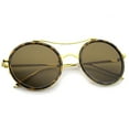 thumbnail image 4 of sunglassLA Unisex Classic Metal Temple Double Nose Bridge Flat Lens Round Sunglasses (Tortoise-Gold / Brown) - 52mm, 4 of 4