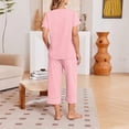 thumbnail image 6 of Womens 2 Piece Capri Sets,V Neck Short Sleeve Casual Matching Sets,Summer Loungewear Set with Elastic Waist Pants,Soft Lightweight Comfy Outfit for Daily Wear Pink M, 6 of 6
