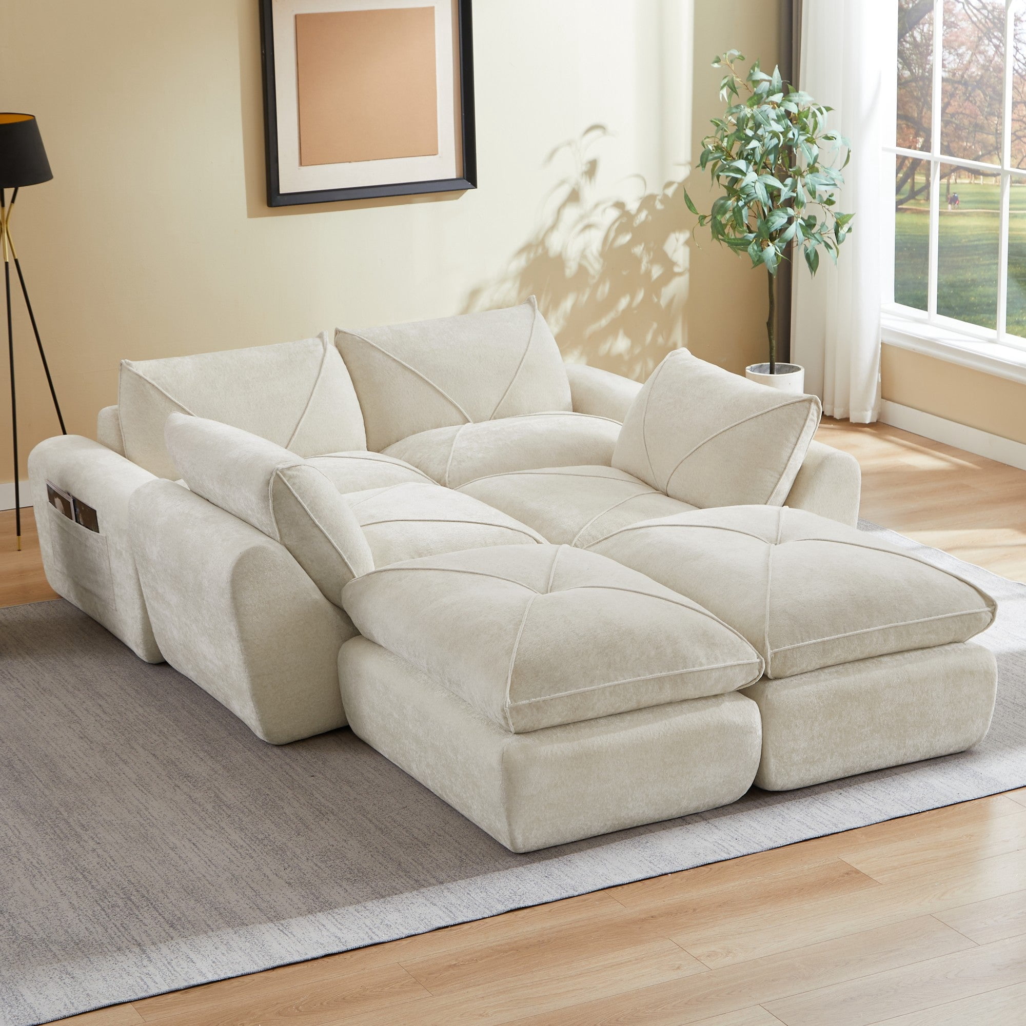 Sailvan Modern Chenille Modular Sectional Sofa with Ottoman,Comfortable Minimalist Living Room Furniture for Families and Apartments Beige