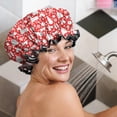 thumbnail image 5 of Shower Caps,Red Christmas Deer and Gift Pattern Waterproof Shower Cap for Women 4 Pieces,Double Reusable Hair Cover for Shower PEVA Elastic Stretch Hem, 5 of 7