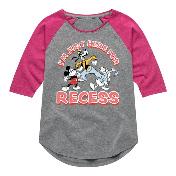 Disney - I'm Just Here For Recess - Toddler & Youth Girls Raglan Graphic T-Shirt