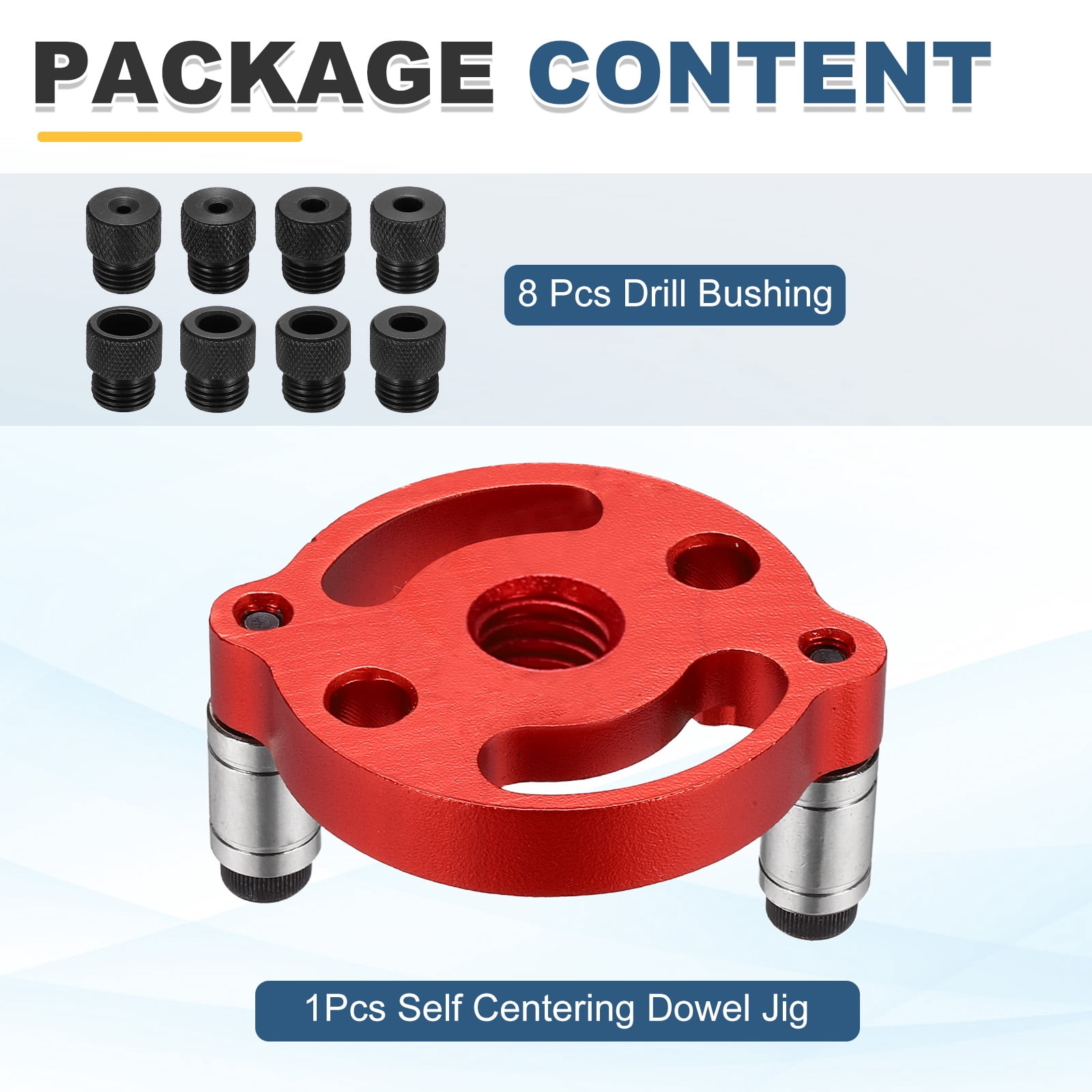 Uxcell Self Centering Doweling Jig Kit Straight Holes Puncher Dowel Jig Locator with Drill Bushings Woodworking Joints Tool for Precise Straight Holes, Red